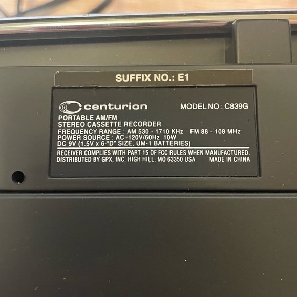 Centurion C839G Portable AM FM Stereo Radio Cassette Recorder Boombox AC DC - Picture 11 of 12